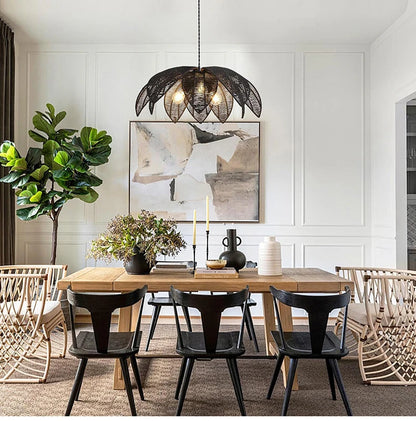 Nordic American Retro Rattan Chandelier Home Decor Living Dining Room Pendant Lights Bedroom B&B Restaurant Hanging Lamp Fixture
