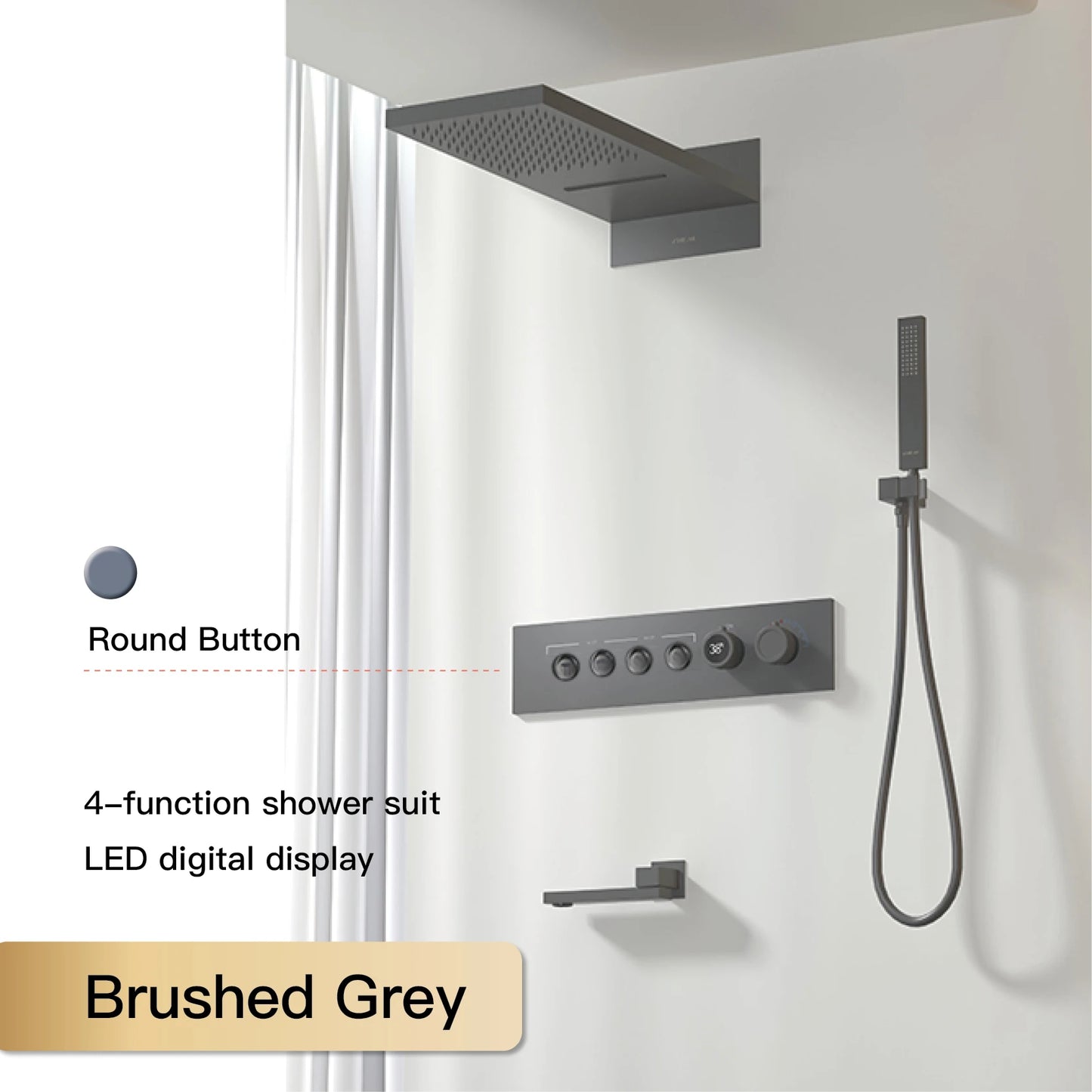 Luxury Black Brass Shower System Wall-Mounted LED Digital Display Design Cold & Hot Dual-Control 4-Function Ceiling Shower Tap