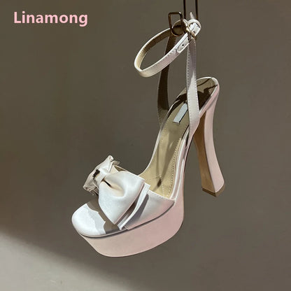 Slik Butterfly-knot Platform Fashion Sandals For Female Women Round Toe Luxury Elegant Design Ankle Buckle Strap Sexy Shoes