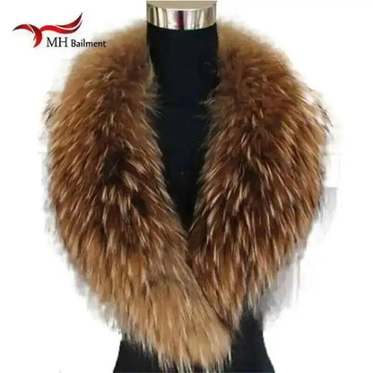 Natural Color Raccoon Fox Real Fur Collar Scarf Genuine Big Size Scarves Warp Shawl Neck Warmer Stole Muffler with Clip Loops #6