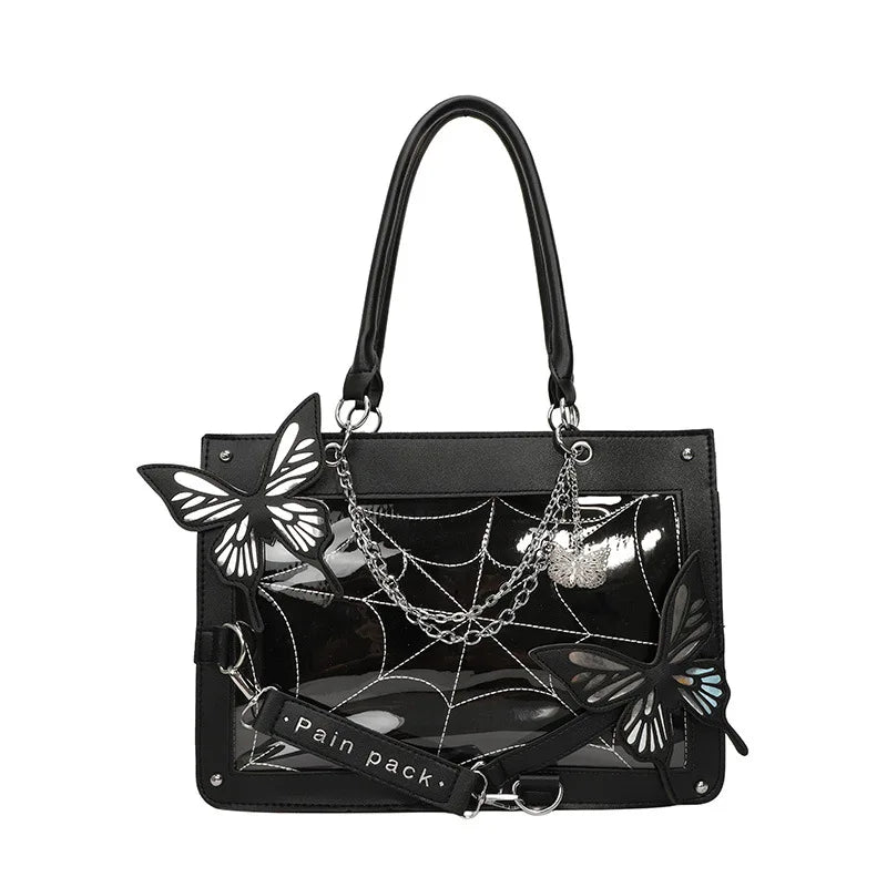 Sweet Y2k Lolita Butterfly Chain Shoulder Bags Trendy Gothic Harajuku Ita Bag Japanese Chic Women Transparent Handbags Crossbody