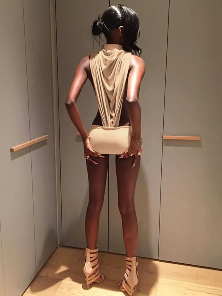 Kliou Sexy Fashion 2 Piece Set Woman Ruched Turtleneck Side Hollow Design Bodysuits+Skinny Mini Skirts Hot Girls Wild Style Suit