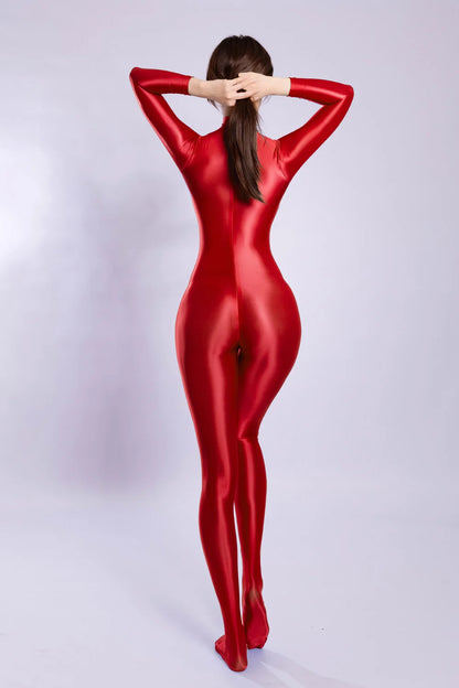 New Unisex Shiny Catsuit Bodystocking Long Back Zipper Open Crotch Bodysuit Tights Leotard Conjoined Unitard Jumpsuit Teddies