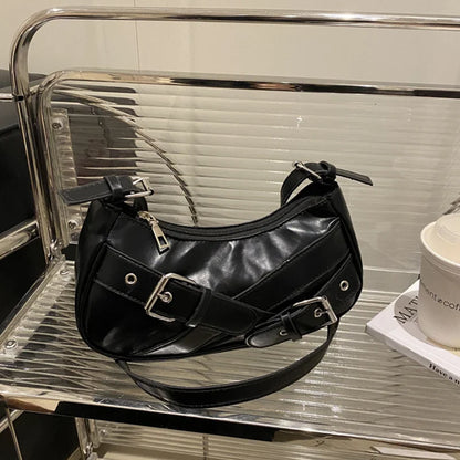 Y2K VintagePULeather WomenShoulderBag Small Crossbody Bag for Women Fashion Ladies Underarm Bag Clutch Purse Female Handbag