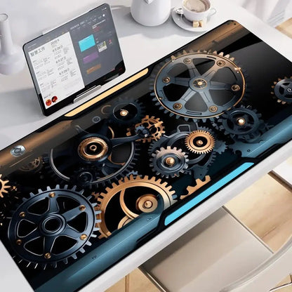 Large XXL Gaming Mouse Pad Desk Mat Keyboard Pad Cyan Circuit Gear Tech Cyberpunk Aesthetic  Mousepad For E-Sports Gamers Boys