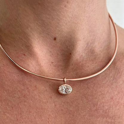 2/3/4CT East West Oval Cut Bezel Set Moissanite Pendant Necklace for Women Solitaire Diamond S925 Silver Neck Chain Fine Jewelry
