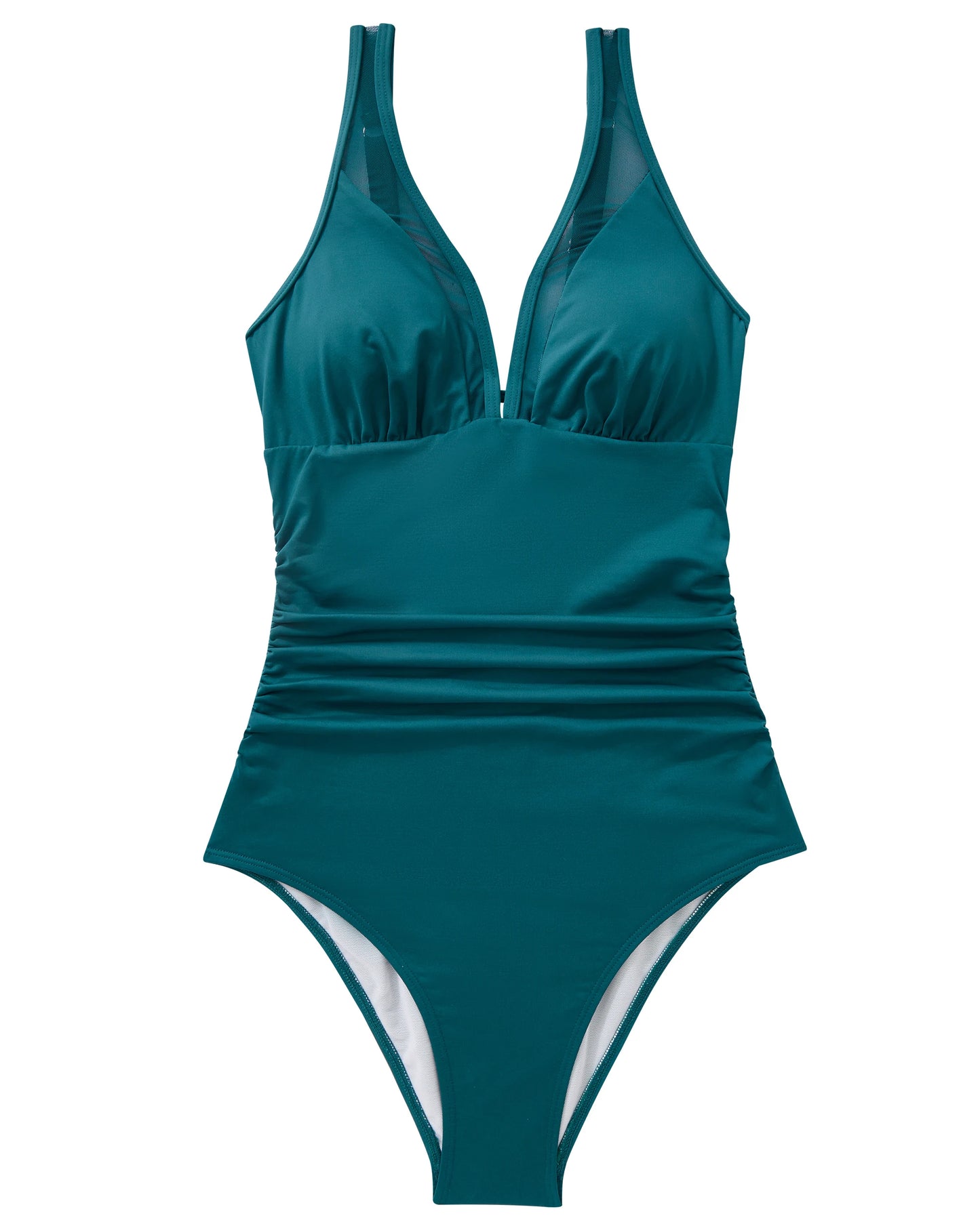 Women Sexy Mesh One Piece Swimsuit Tummy Control Ruched Slimming Shapewear Bathing Suits Lace Up Back Swimwear Monokini Mujer