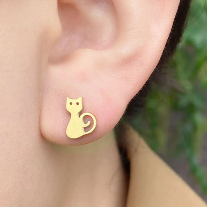 Minimalist Stainless Steel Earings Mini Heart Star Geometric Stud Earrings For Women Cute Cat Dog Flower Leaf Earrings Jewelry
