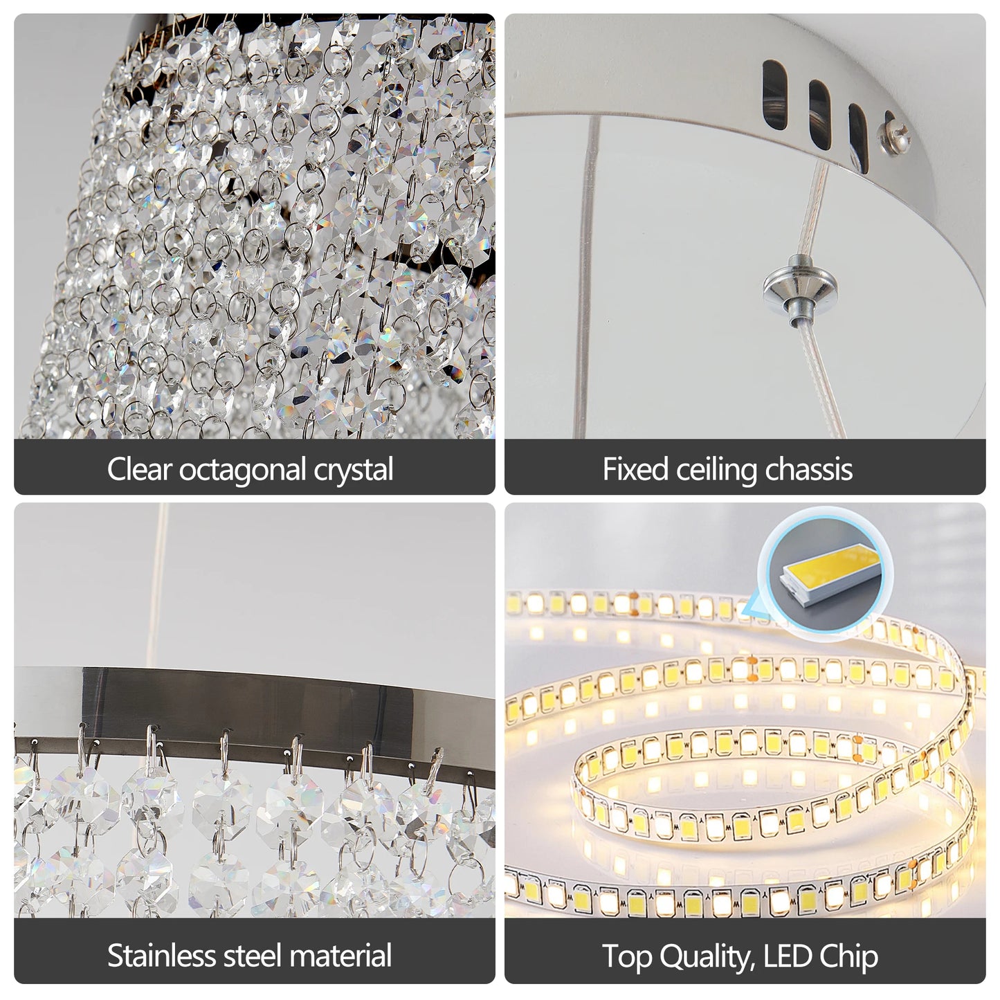 16-inch Luxury Crystal LED Chandelier - Adjustable Height and Color Temperature (3000K-6000K) -Modern Chandelier for Living Room