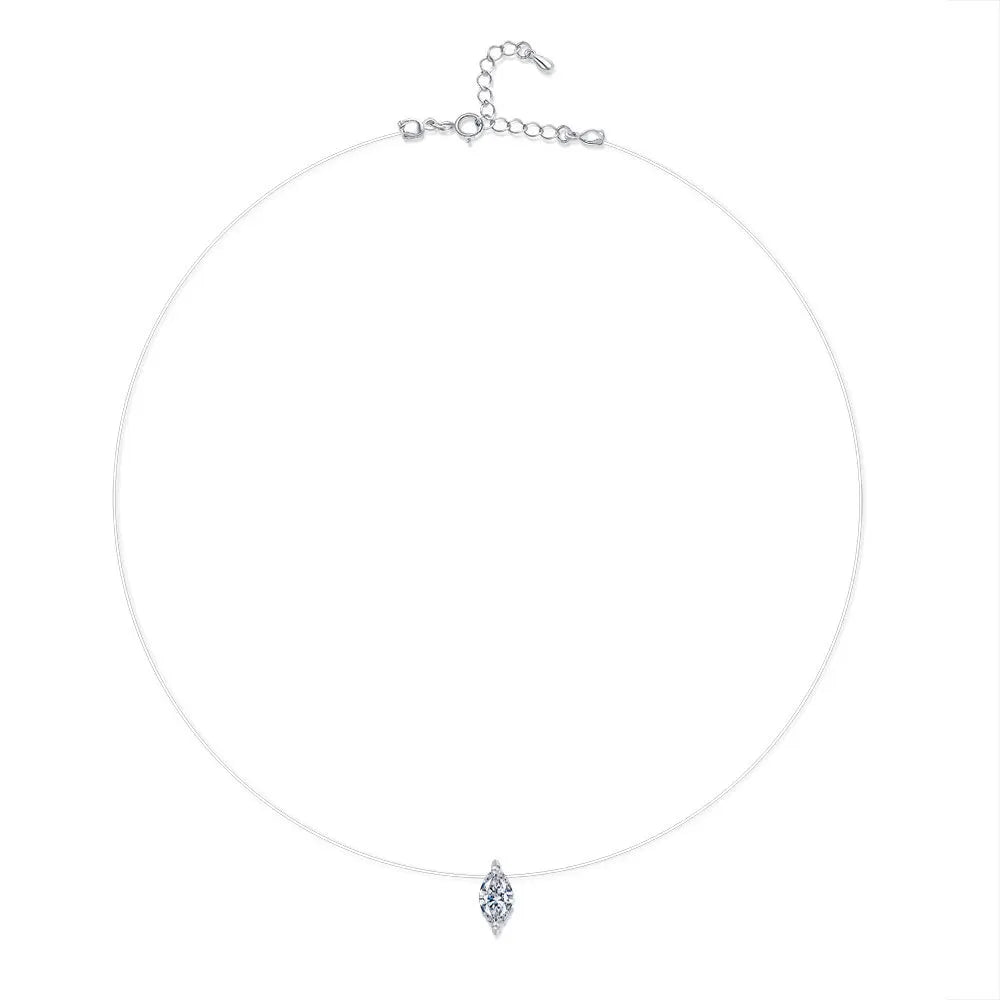 EWYA GRA Certified 1CT Marquise Cut Moissanite Pendant Necklace for Woman 925 Silver Fishing Line Water Drop Diamond Necklaces