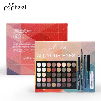 Essential Eye Makeup Set for Beginners Matte&Shimmer Eyeshadow Palette, Mascara, Eyebrow Pencil, Lip Eyeliner,Brush Tool Set Box