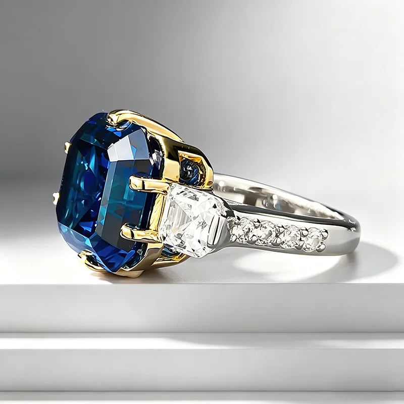 Luxury 18K white Solid Platinum PT950 certifid royal sapphire Ascher 12*12 zircon set high jewelry
