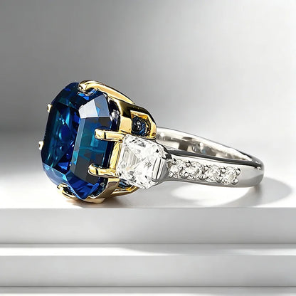 Luxury 18K white Solid Platinum PT950 certifid royal sapphire Ascher 12*12 zircon set high jewelry