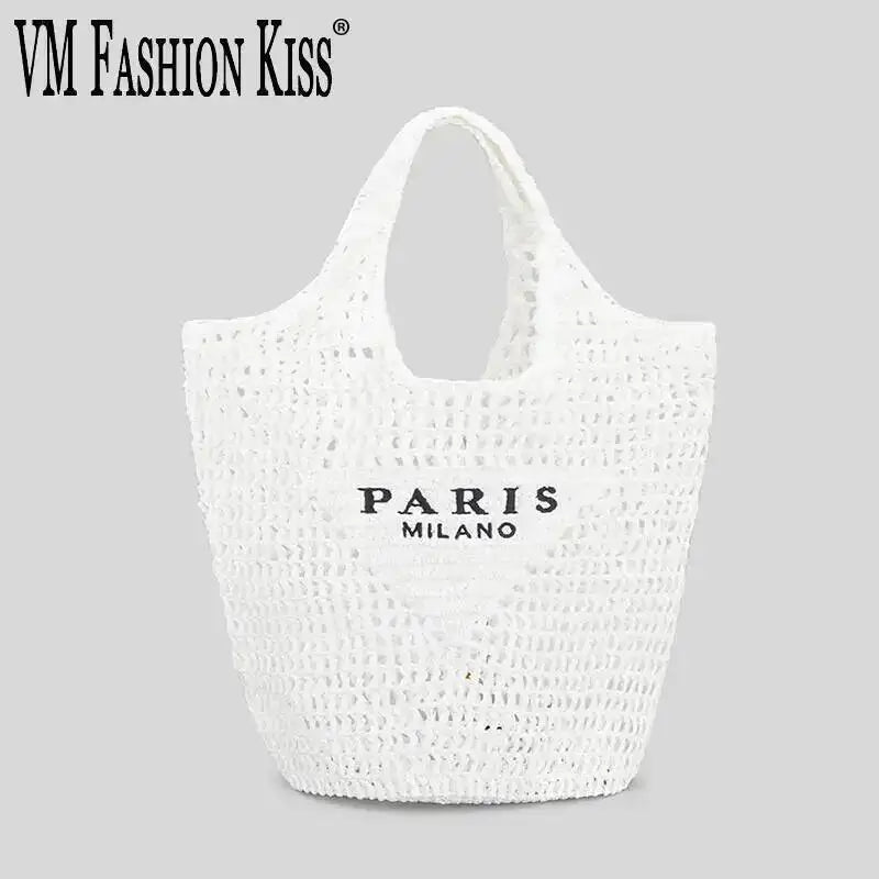 2024 Luxury Design Women Plaited Raffia Straw Bag Large Capacity Casual Tote Handbag Hollow Summer Beach Vacation Shoulder Bag