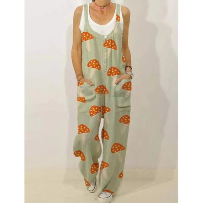 Women's Sleeveless Jumpsuit 2022 Summer Boho Floral Wide Leg Long Pants Rompers Ladies Strap Plus Size Casual Loose Bib Trousers