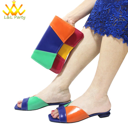 2024 Summer New Fashion Italian Women Shoes and Bag Set in Dark Purple Color Mature Style Comfortable Heels for Wedding