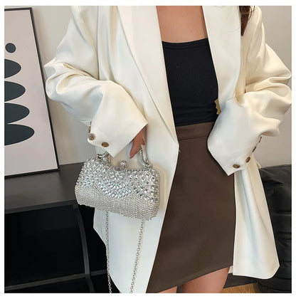 Super Exquisite Diamonds Frame Handbags Gold Silver Hasp Chains Designer New Style Shoulder Bags for Women 2025 Fashion Party