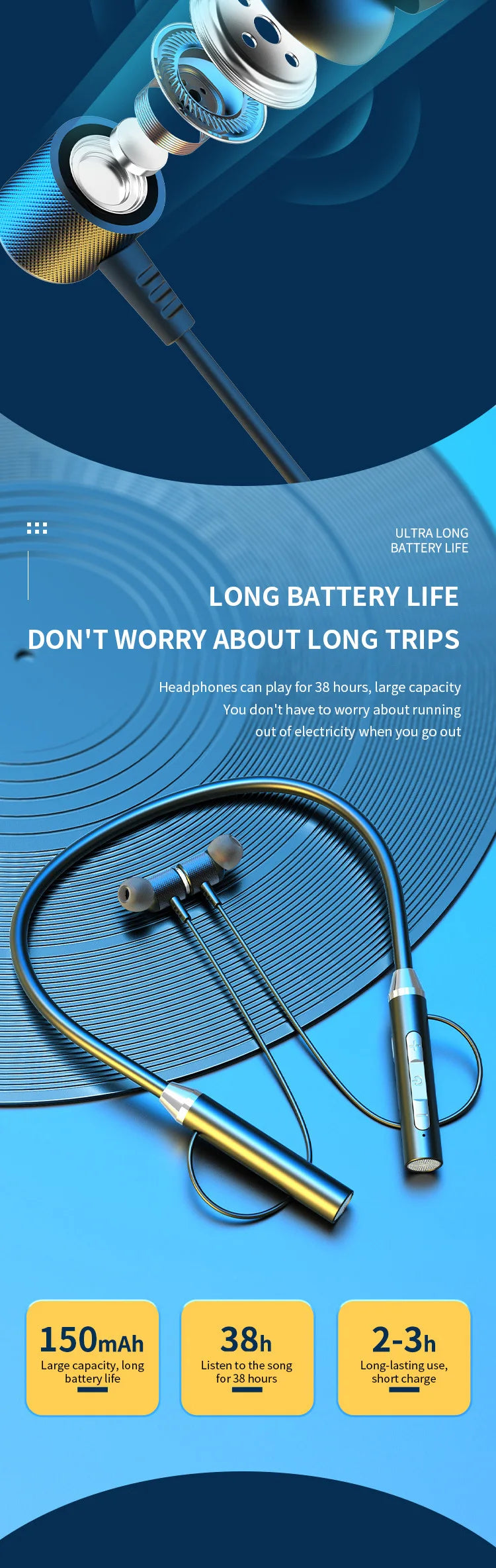 Wireless Bluetooth Earphones 9D Stereo Surround Headphone Neckband Magnetic Sport Headset Neck-hanging Earbuds For iPhone Huawei