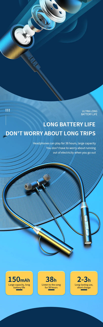 Wireless Bluetooth Earphones 9D Stereo Surround Headphone Neckband Magnetic Sport Headset Neck-hanging Earbuds For iPhone Huawei