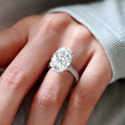 COSYA 8CT 10*14mm Oval Cut Full Moissanite Ring For Women S925 Silver Hidden Halo Wedding Diamond Band Luxury Fine Jewelry Gift