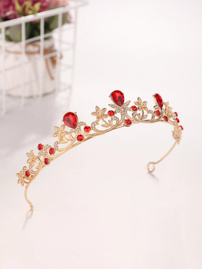 Golden Rose Gold Red Diamond Crown for Bridesmaid Headpiece Light Luxury Style Red Crystal Hairband. Wedding Dress, Formal Wear
