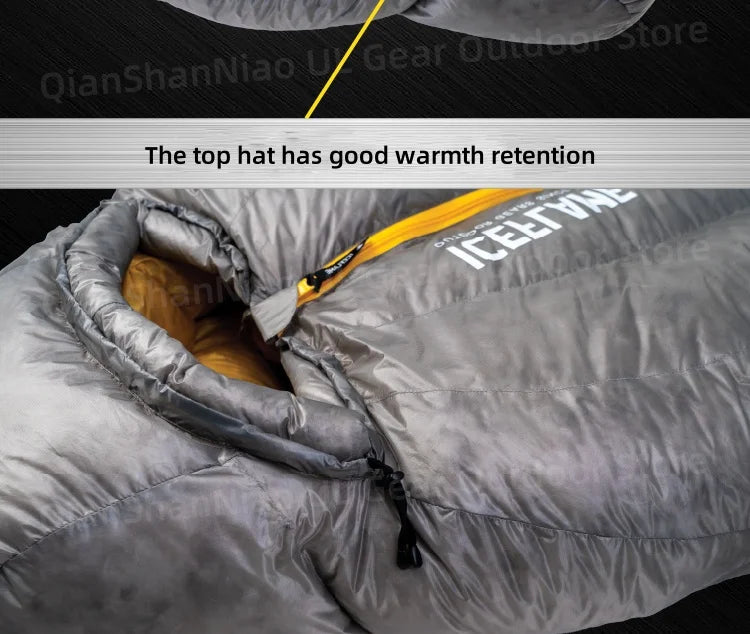 ICE FLAME Camping Mummy Gray Down Sleeping Bag Outdoor Ultralight 10D Unisex Sleeping Bag Traveling Hiking Mountain Climbing