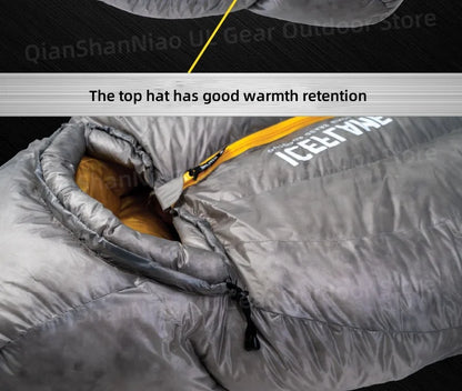 ICE FLAME Camping Mummy Gray Down Sleeping Bag Outdoor Ultralight 10D Unisex Sleeping Bag Traveling Hiking Mountain Climbing