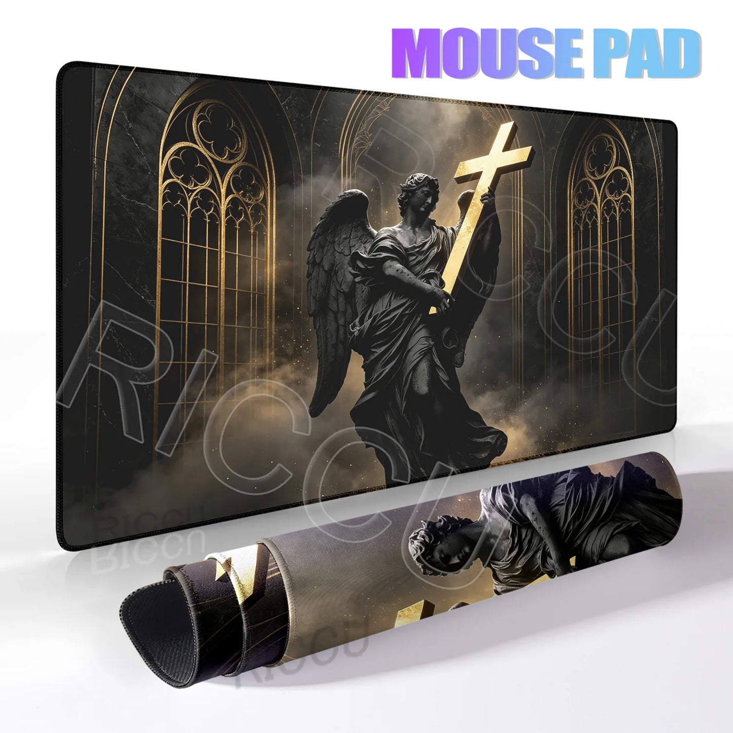 Black Majestic Sculpture Mouse Pad Large Desk Accessories Desk Pad Rubber Base Edge Mousepad Non-Slip Mousepad for Office