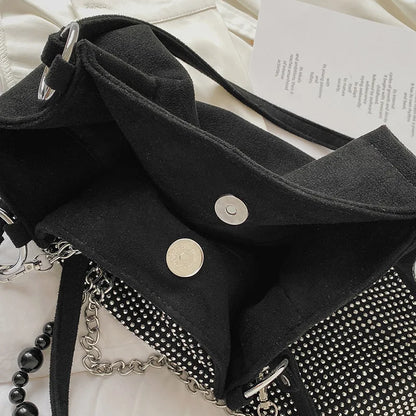 Yogodlns Luxury Rhinestone Bucket Bag For Women Fashion Brands Shouldr Bag Trendy Underarm Bag Shopping Handbag Purse Bolsa