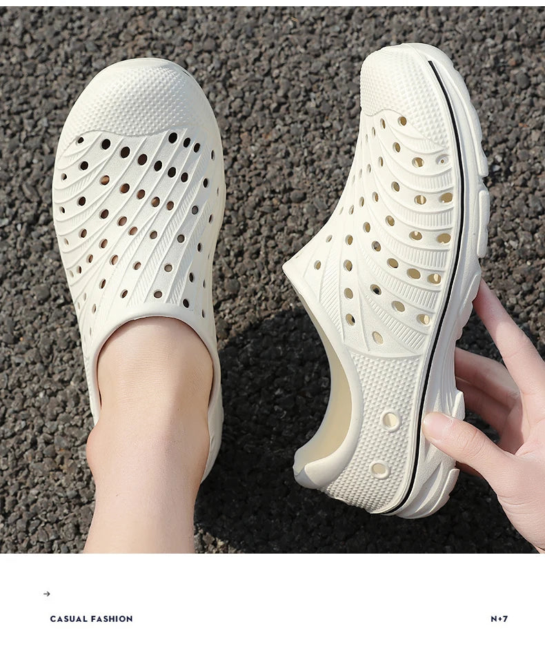 Crestar Men's Clogs Sandals Summer Holes Breathable Garden Home Sandals Fashion Outdoor Antiskid Sole Beach Slides Solid Color