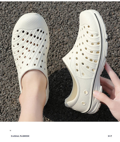 Crestar Men's Clogs Sandals Summer Holes Breathable Garden Home Sandals Fashion Outdoor Antiskid Sole Beach Slides Solid Color