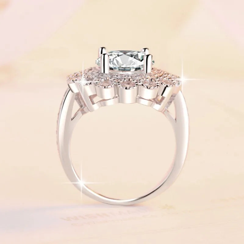 Women's Exaggerated Floral Head 3CT Moissanite Ring PT950 Platinum Band for Stylish Sparkling Party Engagement