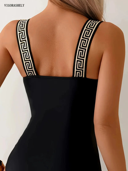 Vigoashely 2026 Black Print Patchwork Monokini Swimwear Women Summer Solid One Piece Swimsuit Lady Brazilian Beach Bathing Suit
