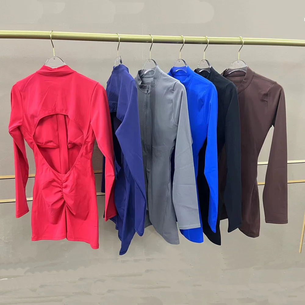 2026 Pad Zipper Long Sleeve Yoga Set Women One Piece Jumpsuit Gym Workout Shorts Fitness Bodysuit Sports Athletic Suit XP358