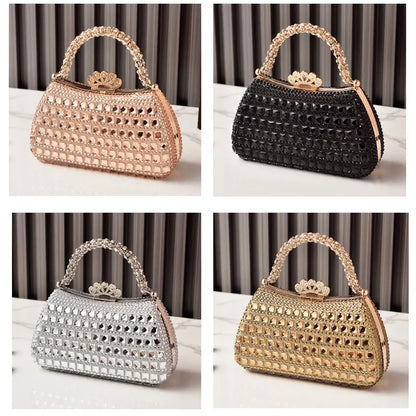 Silver Woman Bag Shine Bling Crown Hasp Diamond Shoulder Bag Crossbody Luxury Designers Rivet Clutch Party Evening Sparkly Purse