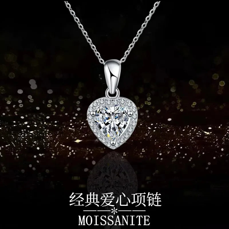 Light Luxury Heart Irregular Full Pave Choker Necklace PT950 Platinum for Women, 1 Carat Moissanite Gentle Unique Trendy Jewelry