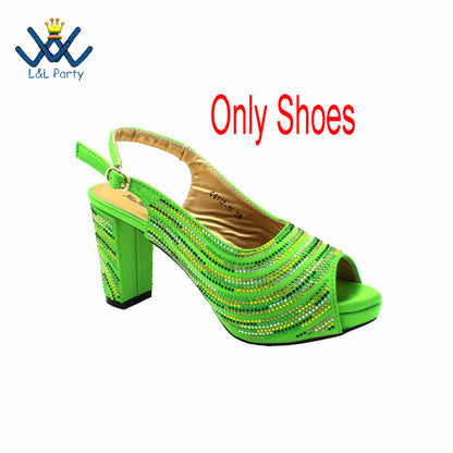 2023 Classics Peep Toe Lemon Green Color Hot Sale Sandals High Quality Women Shoes and Bag Set with Platform for Brithday Party