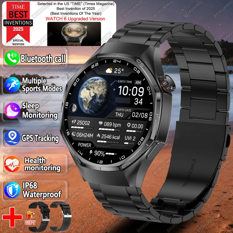 2026 New Global Version Watch 6 Pro GPS Smart Watch Men AMOLED Screen Sports Fitness Track Bluetooth Call Waterproof Smartwatch