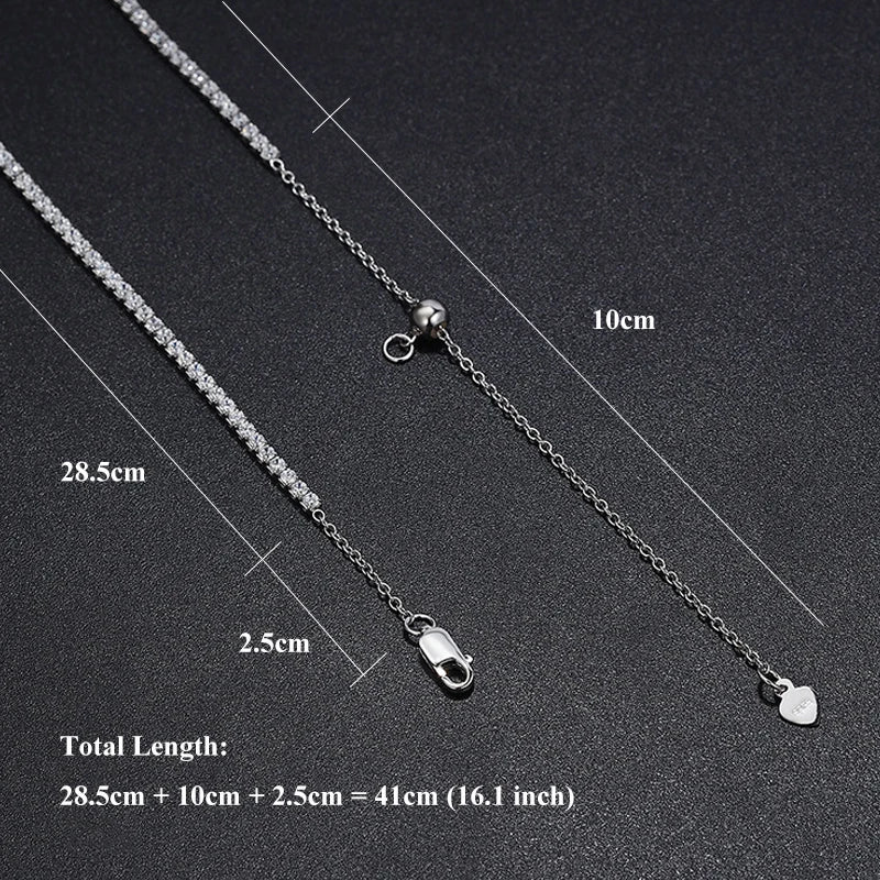 EWYA Adjustable Full 2mm 0.03CT D Color Moissanite Tennis Necklace for Women 925 Silver Plated 18K Gold Choker Neck Chain Gift