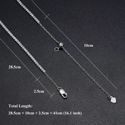 EWYA Adjustable Full 2mm 0.03CT D Color Moissanite Tennis Necklace for Women 925 Silver Plated 18K Gold Choker Neck Chain Gift