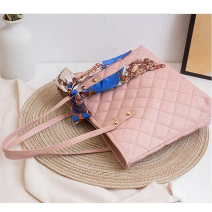 Trendy Large Capacity Embroidery Bag with Scarf Tote Bag Shoulder Bags PU Bucket Bag For Women
