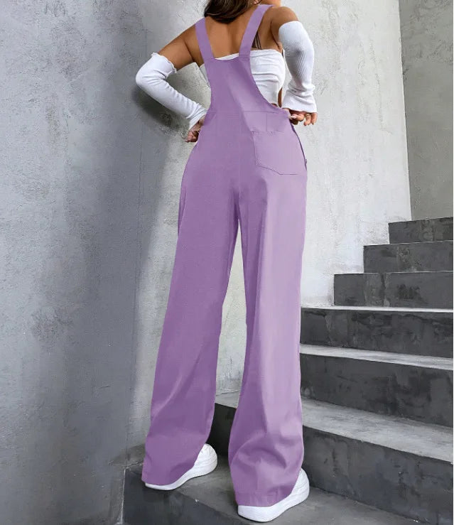 Women's Casual Bib Overalls Adjustable Shoulder Strap Pocket Wide Leg Jumpsuit Loose Straight Women Streetwear Suspender Pants