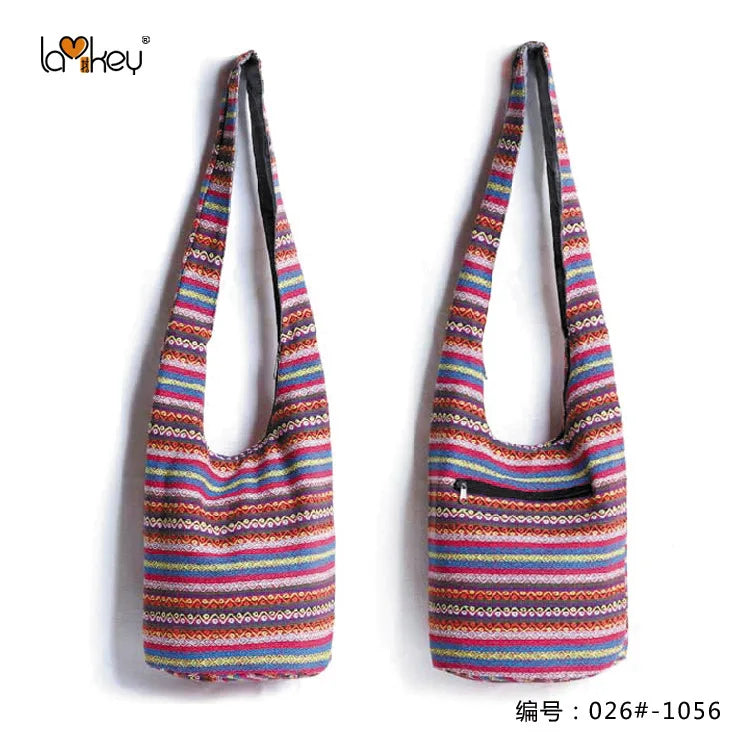 Bohemian Boho Crossbody Bag Women's Bucket Shoulder Bags Ladies Ethnic Canvas Casual Shopping Travel Messenger Bag Hippie Tote