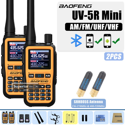 Baofeng UV-5R Mini Two Way Radio Orange BF-5R Mini Walkie Talkie Bluetooth Power Adjustable Tiny Size 1/2/4PCS Frequency Copy 5W