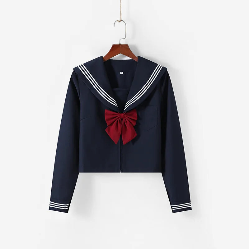 Navy Blue JK Uniform, Red Tie Three Basic Sailor, Short/long Sleeve Japanese School Uniforms For Girls Pleated Skirt JK Sets