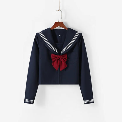 Navy Blue JK Uniform, Red Tie Three Basic Sailor, Short/long Sleeve Japanese School Uniforms For Girls Pleated Skirt JK Sets