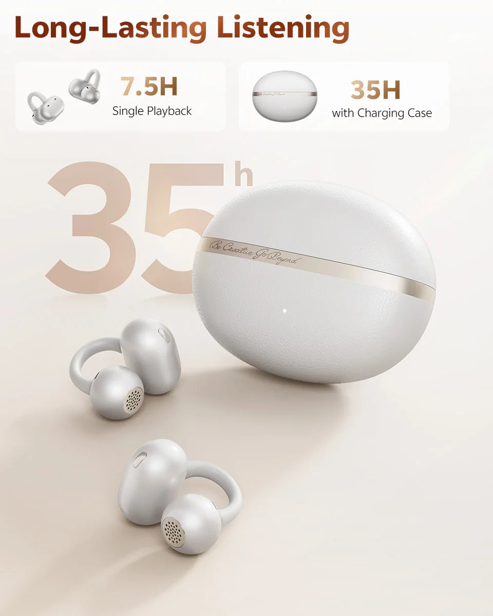 QCY CT06 Clip On Earbuds Crossky C50 Open Ear Wireless Bluetooth 6.0 Headphones with 4 Mic 35H Earbuds Comfortable for Running