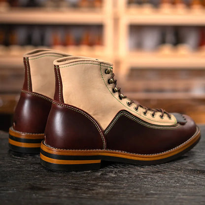 Hand Sewn High Top Men's Shoes with Trendy Lightweight Soles for Outdoor Work Boots