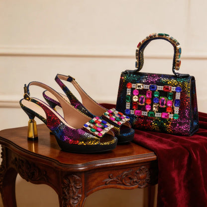 Latest Design Women Nigerian Italian Shoes and Bags Set Decorated with Rhinestone Peep Toe Shoes Sexy Wedding Party Sandals