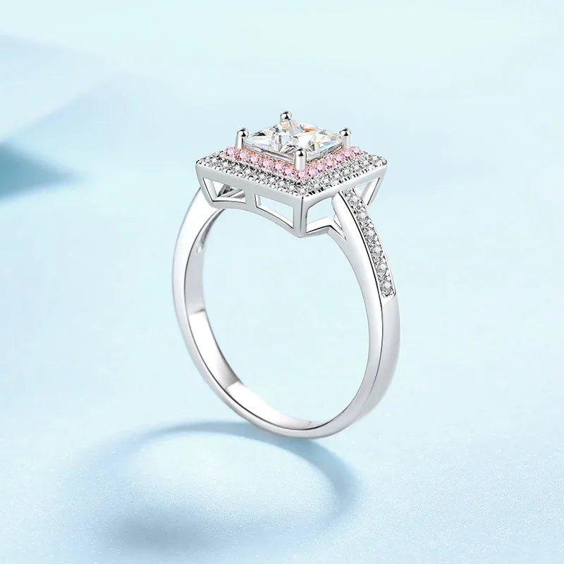 1ct Women's Square Sugar Sweet Moissanite Ring PT950 Platinum High Grade Craft Ideal for Wear And Collection